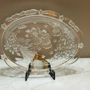 Mikasa Holiday Lights 9 Inch Glass Oval Serving Tray Angels Christmas Trees